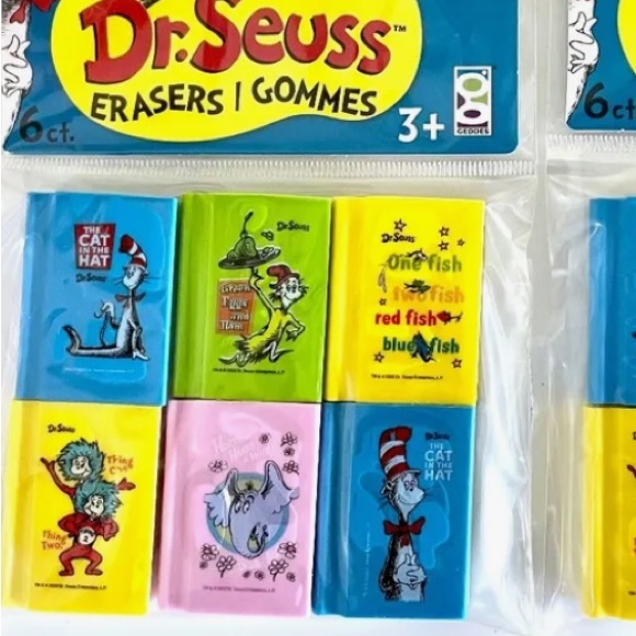 Toys Lot Of 2 Dr Seuss Mini Book Erasers Cat In The Hat Teachers Stoc